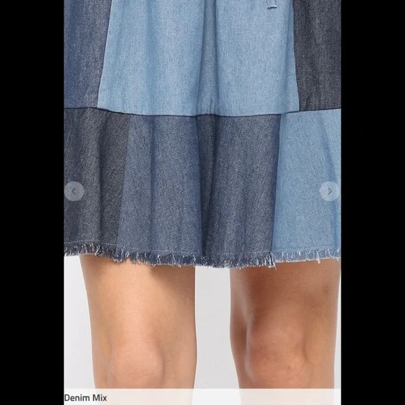 Denim color block, drawstring tie skirt - Picture 6 of 6